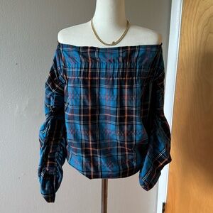 Unique Plaid Off the Shoulder Maria Cornejo Blouse
